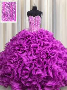 Custom Made Visible Boning Organza Sleeveless Floor Length 15th Birthday Dress and Beading and Ruffles