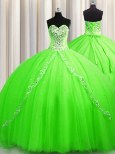 Sumptuous Brush Train Ball Gowns Quince Ball Gowns Sweetheart Tulle Sleeveless Lace Up