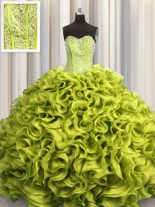Visible Boning Floor Length Olive Green Quinceanera Gowns Sweetheart Sleeveless Lace Up
