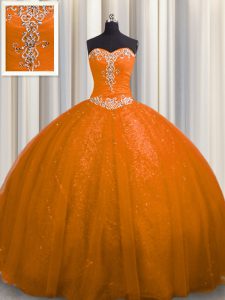 Sequined Sleeveless Court Train Beading and Appliques Lace Up Quinceanera Gown