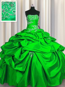 Pick Ups Floor Length Ball Gowns Sleeveless Green Sweet 16 Dress Lace Up