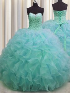 Sweetheart Sleeveless Organza Party Dresses Beading and Ruffles Lace Up