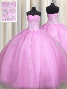 Sweetheart Sleeveless Organza Quinceanera Gowns Beading and Appliques Lace Up