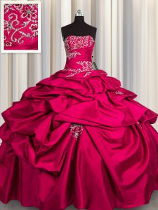 Strapless Sleeveless Taffeta Court Dresses for Sweet 16 Appliques and Pick Ups Lace Up