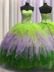 Nice Visible Boning Multi-color Custom Made Military Ball and Sweet 16 and Quinceanera and For with Beading and Ruffles and Sequins Sweetheart Sleeveless Lace Up