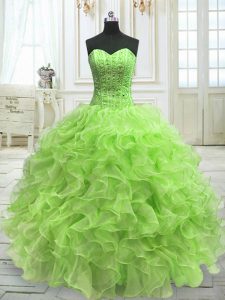 Yellow Green Sleeveless Beading and Ruffles Floor Length Sweet 16 Dresses