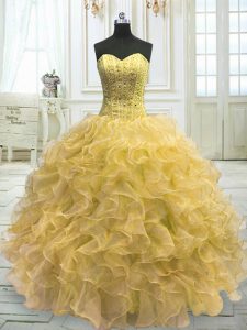Sweetheart Sleeveless Lace Up Vestidos de Quinceanera Light Yellow Organza
