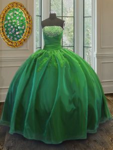 Gorgeous Green Quinceanera Dresses Military Ball and Sweet 16 and Quinceanera and For with Sequins Strapless Sleeveless Lace Up