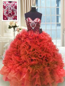 Ball Gowns Ball Gown Prom Dress Wine Red Sweetheart Organza Sleeveless Floor Length Lace Up