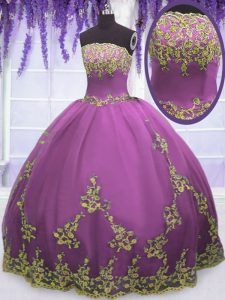 Free and Easy Fuchsia Quinceanera Gowns Military Ball and Sweet 16 and Quinceanera and For with Appliques Strapless Sleeveless Zipper