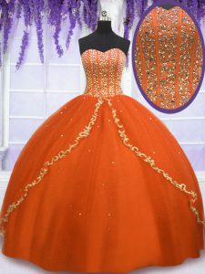 Floor Length Ball Gowns Sleeveless Orange Red Ball Gown Prom Dress Lace Up