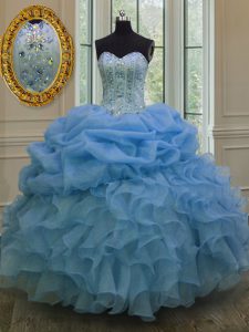 Best Pick Ups Sweetheart Sleeveless Lace Up Quinceanera Dresses Blue Organza