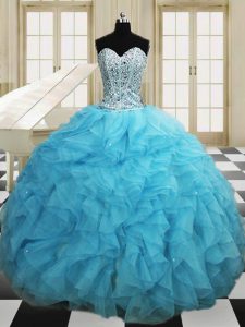 Custom Fit Floor Length Baby Blue Quinceanera Dresses Sweetheart Sleeveless Lace Up