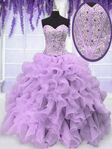Lavender Sweetheart Lace Up Beading and Ruffles Quinceanera Dress Sleeveless