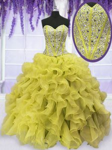Ball Gowns 15 Quinceanera Dress Gold Sweetheart Organza Sleeveless Floor Length Lace Up
