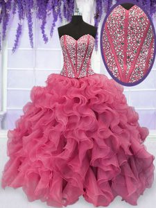 Beautiful Sweetheart Sleeveless Lace Up Sweet 16 Dress Pink Organza