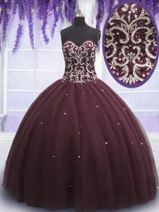 Traditional Beading and Appliques Sweet 16 Dresses Dark Purple Lace Up Sleeveless Floor Length