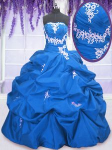 Pick Ups Strapless Sleeveless Lace Up Quinceanera Dress Blue Taffeta