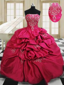 Beauteous Strapless Sleeveless Taffeta 15 Quinceanera Dress Beading and Embroidery and Pick Ups Lace Up