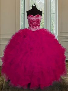 Fantastic Floor Length Fuchsia 15th Birthday Dress Sweetheart Sleeveless Lace Up