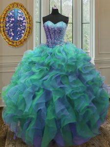 Multi-color Sleeveless Organza Lace Up Quinceanera Gown for Military Ball and Sweet 16 and Quinceanera