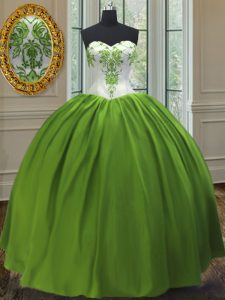 Popular Olive Green Quince Ball Gowns Military Ball and Sweet 16 and Quinceanera and For with Embroidery Sweetheart Sleeveless Lace Up