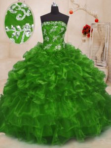 Vintage Ball Gowns Strapless Sleeveless Organza Floor Length Lace Up Beading and Appliques 15 Quinceanera Dress