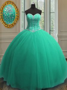 Superior Turquoise 15th Birthday Dress Military Ball and Sweet 16 and Quinceanera and For with Beading and Sequins Sweetheart Sleeveless Lace Up