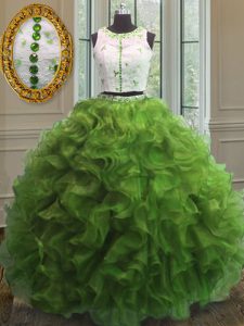 Stylish Green Scoop Clasp Handle Appliques and Ruffles Quinceanera Court of Honor Dress Sleeveless