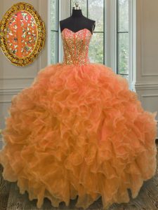 Flare Orange Sleeveless Beading and Ruffles Floor Length Quinceanera Gowns