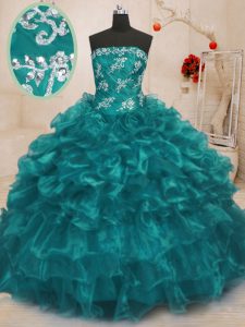 New Arrival Sleeveless Beading and Appliques and Ruffles Lace Up Quinceanera Dresses
