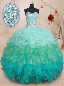 Floor Length Lace Up Party Dress Multi-color for Military Ball and Sweet 16 and Quinceanera with Beading and Ruffles
