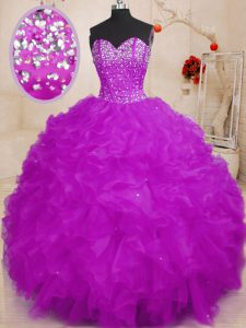 Floor Length Purple Court Dresses for Sweet 16 Sweetheart Sleeveless Lace Up
