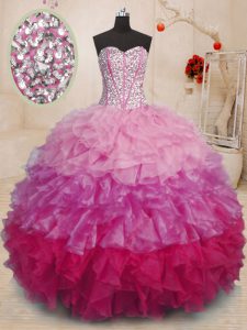 Exquisite Multi-color Sleeveless Organza Lace Up Quinceanera Gown for Military Ball and Sweet 16 and Quinceanera
