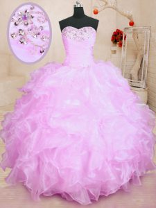 Fashion Floor Length Lilac Quinceanera Gown Sweetheart Sleeveless Lace Up