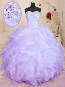 Affordable Ball Gowns 15 Quinceanera Dress Lavender Sweetheart Organza Sleeveless Floor Length Lace Up