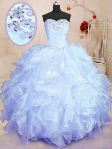 Lavender Lace Up Quinceanera Gown Beading and Ruffles Sleeveless Floor Length