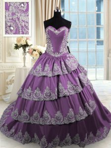 Ruffled Ball Gowns Vestidos de Quinceanera Purple Sweetheart Taffeta Sleeveless With Train Lace Up
