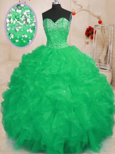 Free and Easy Ball Gowns Quinceanera Dress Turquoise Sweetheart Organza Sleeveless Floor Length Lace Up