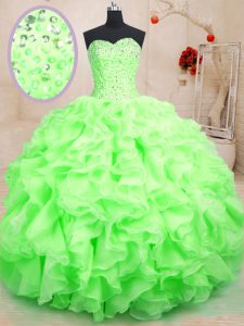 Attractive Beading and Ruffles Quinceanera Gowns Lace Up Sleeveless Floor Length