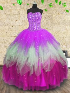 Beading and Ruffles and Ruffled Layers Ball Gown Prom Dress Multi-color Lace Up Sleeveless Floor Length