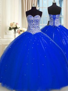 Royal Blue Sweetheart Backless Beading and Sequins Quinceanera Gowns Sleeveless