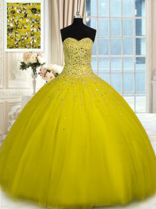 Luxurious Sweetheart Sleeveless Tulle Sweet 16 Quinceanera Dress Beading Lace Up
