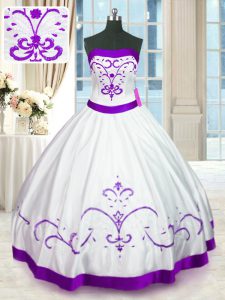 White Strapless Lace Up Beading and Embroidery 15 Quinceanera Dress Sleeveless