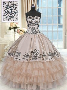 Delicate Ruffled Ball Gowns Quinceanera Gown Champagne Sweetheart Organza and Taffeta Sleeveless Floor Length Lace Up