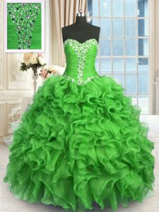 Amazing Sweetheart Sleeveless Lace Up 15th Birthday Dress Green Organza