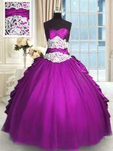 Simple Pick Ups Floor Length Ball Gowns Sleeveless Eggplant Purple 15th Birthday Dress Lace Up