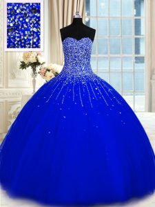 Royal Blue Lace Up Vestidos de Quinceanera Beading Sleeveless Floor Length