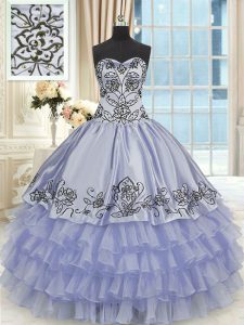 Comfortable Beading and Embroidery and Ruffled Layers Quinceanera Dress Lavender Lace Up Sleeveless Floor Length