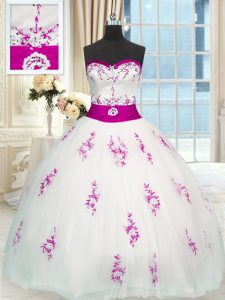 Floor Length White Quinceanera Dresses Sweetheart Sleeveless Lace Up